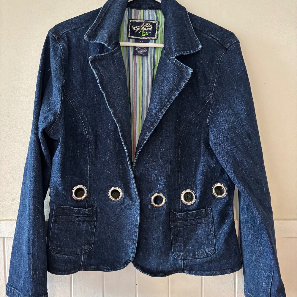 Ladies Vintage BUM equipment blazer size Large Indigo blue denim lined Y2K jean